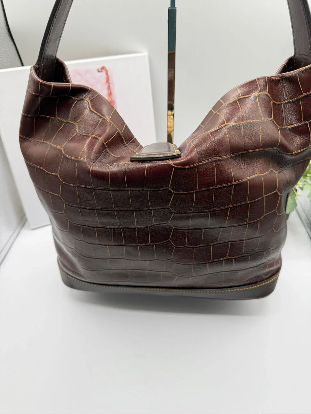 Dooney & Bourke Brown Croco-Embossed Leather Hobo Bag